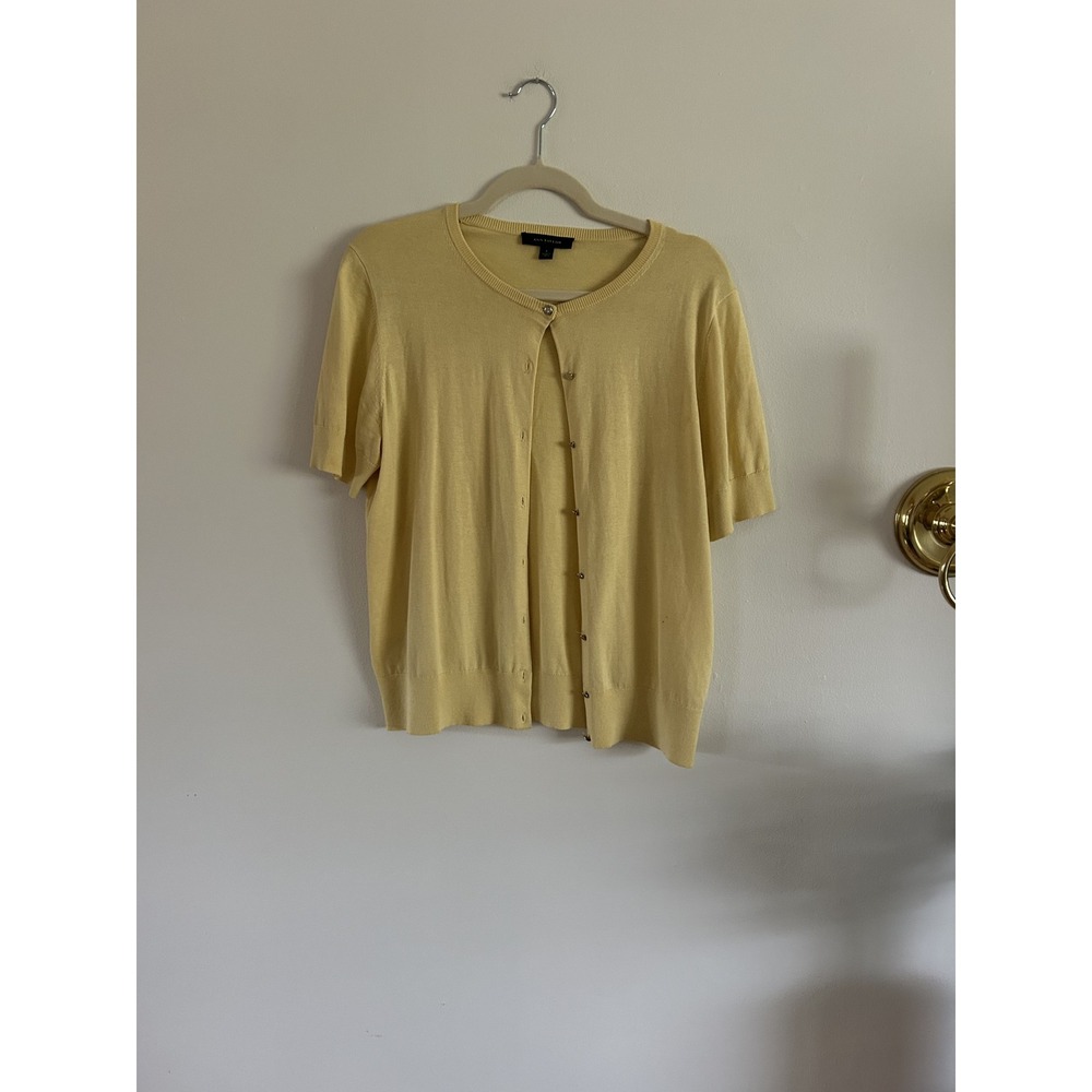 Ann Taylor Pale Yellow Short-Sleeve Button Cardigan - Picture 2 of 5